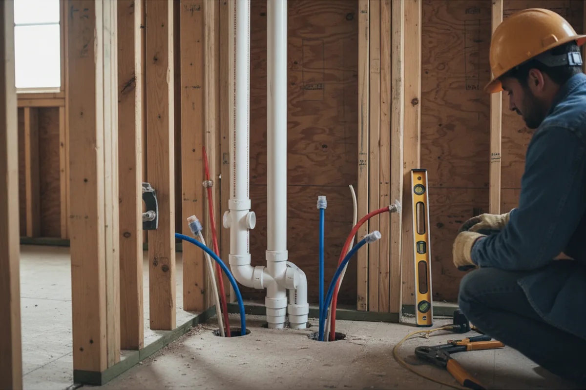 Drain and supply rough-in during Leak Detection in Napavine